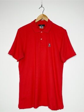 Psycho Bunny Mens Red Short Sleeve Pima Cotton Polo Shirt Size 6 Large
